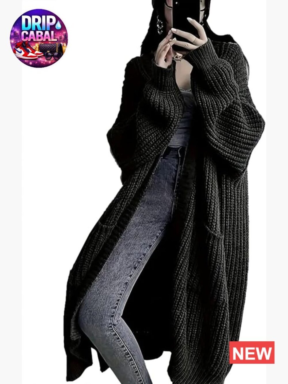 Plus Size Oversized Long Cardigan Sweater Chunky Knit Open Front Duster Coat
